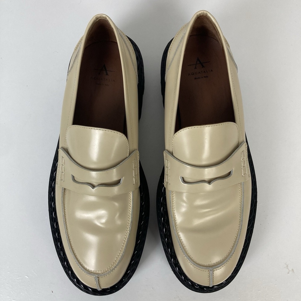 Aquatalia Alexi Ivory Cream Penny Loafer Chunky Lug Sole Platform Preppy sz 8.5 - Picture 2 of 8